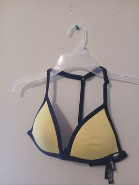 PINK Victoria's Secret Yellow Triangle Bikini Top with Black Trim